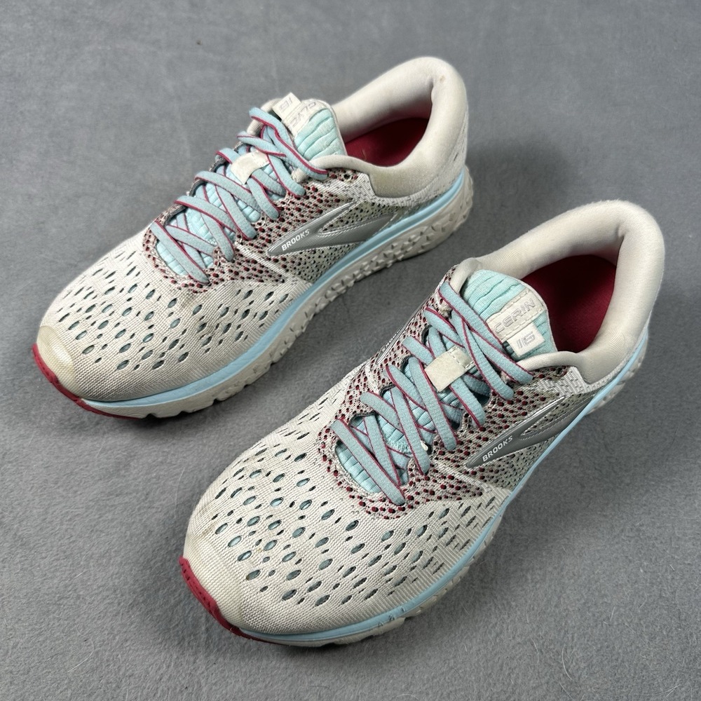 Brooks Glycerin 16 Womens Running Shoes Size 8 White Blue Pink Cushioned